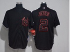 New York Yankees #2 Derek Jeter Black Grey Strips Cool Base Baseball Jersey