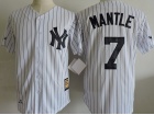 New York Yankees #7 Mickey Mantle White Thorowback With 75th Patch Jerseys