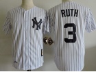 New York Yankees #3 Babe Ruth White Thorowback With 75th Patch Jerseys