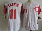 Cincinnati Reds #11 Barry Larkin White Pinstrip Throwback Jersey