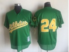 Oakland Athletics #24 Rickey Henderson Green Mesh Throwback Jersey