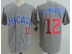 Chicago Cubs #12 Kyle Schwarber Gray Chicago With Number Cool Base Jerseys