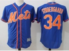 New York Mets #34 Noah Syndergaard Blue With Orange Number Cool Base Jersey