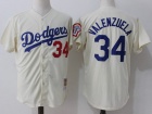 Los Angeles Dodgers #34 Fernando Valenzuela Cream Throwback Jerseys