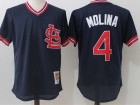 St. Louis Cardinals#4 Yadier Molina Blue BP Throwback Jersey