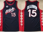 Dream Team #15 Hakeem Olajuwon Blue 1996 USA Olympic Basketball Jerseys