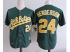 Oakland Athletics #24 Rickey Henderson Green Throwback Jerseys