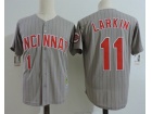 Cincinnati Reds #11 Barry Larkin Gray Pinstrip Throwback Jersey