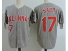 Cincinnati Reds #17 Chris Sabo Gray Pinstrip Throwback Jersey