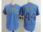 Milwaukee Brewers #44 Hank Aaron Blue Pullover Throwback Baseball Jerseys