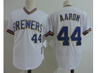 Milwaukee Brewers #44 Hank Aaron White Pullover Throwback Baseball Jerseys