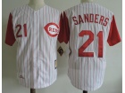 Cincinnati Reds #21 Deion Sanders White Pinstrip Throwback Jersey