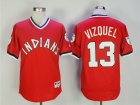 Cleveland Indians #13 Omar Vizquel Red Pullover Retro Flexbase Baseball Jersey