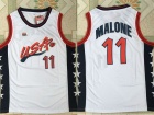 Dream Team #11 Karl Malone White 1996 USA Olympic Stitched Basketball Jerseys