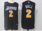 Los Angeles Lakers #2 Lonzo Ball Black With Yellow Number Jersey