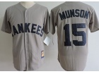 New York Yankees #15 Thurman Munson Grey Throwback Jerseys