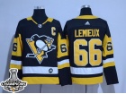 Adidas Pittsburgh Penguins #66 Mario Lemieux Black with 2017 Stanley Cup Champions Patch Jersey