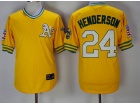 Oakland Athletics #24 Rickey Henderson Yellow Throwback Baseball Jerseys