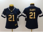 Dallas Cowboys #21 Ezekiel Elliott Blue Golden Number Women Vapor Untouchable Limited Jersey