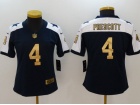 Dallas Cowboys #4 Dak Prescott Blue Golden Numbert Thanksgiving Women Vapor Untouchable Limited Jersey