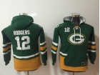 Youth Green Bay Packers #12 Aarron Rodgers Green Pullover Football Hoodies