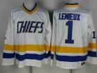 Hanson Brothers Charlestown CHIEFS #1  Denis Lemieux White Ice Hockey Jersey