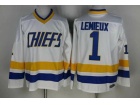 Hanson Brothers Charlestown CHIEFS #1  Denis Lemieux White Ice Hockey Jersey