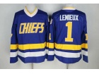 Hanson Brothers Charlestown CHIEFS #1  Denis Lemieux Blue Ice Hockey Jersey