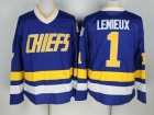 Hanson Brothers Charlestown CHIEFS #1  Denis Lemieux Blue Ice Hockey Jersey