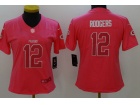 Green Bay Packers #12 Aaron Rodgers Pink Women's Stitched NFL Limited Rush Fashion Jersey