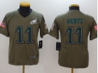 Youth Philadelphia Eagles #11 Carson Wentz Olive Salute To Service Limited Jersey