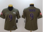 Women Baltimore Ravens #9 Justin Tucker Olive Salute To Service Limited Jersey