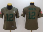 Women Green Bay Packers #12 Aaron Rodgers Olive Salute To Service Limited Jersey