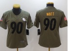 Women Pittsburgh Steelers #90 T.J. Watt Olive Salute To Service Limited Jersey