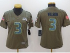 Women Seattle Seahawks #3 Russell Wilson Olive Salute To Service Limited Jersey