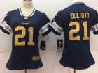 Women Dallas Cowboys #21 Ezekiel Elliott Blue With Gold Number Vapor Untouchable Limited Jersey