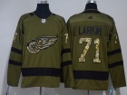 Adidas Detroit Red Wings #71 Dylan Larkin Green Salute To Service  Hockey Jersey