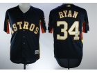 Houston Astros #34 Nolan Ryan Blue With Gold Number Cool Base Jersey