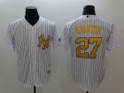 New York Yankees #27 Giancarlo Stanton White With Gold Number Cool Base Jersey