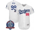 Los Angeles Dodgers #99 Hyun-Jin Ryu White with 60th Anniversary Patch Flexbase Jersey