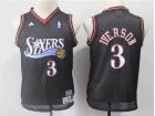 Youth Philadelphia 76ers #3 Allen Iverson Black Throwback Basketball Jerseys