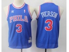 Youth Philadelphia 76ers #3 Allen Iverson Blue Throwback Basketball Jerseys