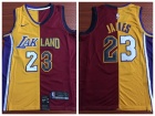 Nike Los Angeles Lakers #23 LeBron James Yellow/Red Half Laker Half Cleveland Jersey