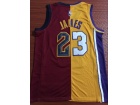 Nike Los Angeles Lakers #23 LeBron James Yellow/Red Half Laker Half Cleveland Jersey