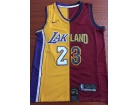 Nike Los Angeles Lakers #23 LeBron James Yellow/Red Half Laker Half Cleveland Jersey