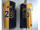 Nike Los Angeles Lakers #23 LeBron James Black/Yellow Half Laker Half Cleveland Jersey