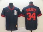 Minnesota Twins #34 Kirby Puckett Blue Nike Cooperstown Collection Legend V-Neck Jersey