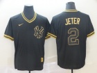 New York Yankees #2 Derek Jeter Nike Black Gold Fashion Jersey