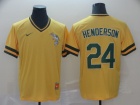 Oakland Athletics #24 Rickey Henderson Yellow Nike Cooperstown Collection Legend V-Neck Jersey