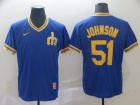 Seattle Mariners #51 Randy Johnson Blue Nike Cooperstown Collection Legend V-Neck Jersey